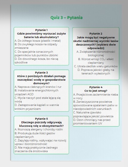 Quizy z wiedzy przyrodniczej. Ochrona środowiska i ekologia. 3 QUIZY