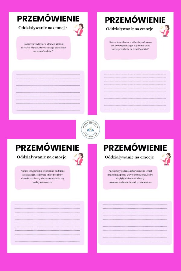 Przemówienie- sztuka wzbudzania emocji. Karty graficzne z ćwiczeniami