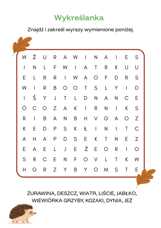 Jesienny zestaw zadań dla uczniów edukacji wczesnoszkolnej. 12 zadań.