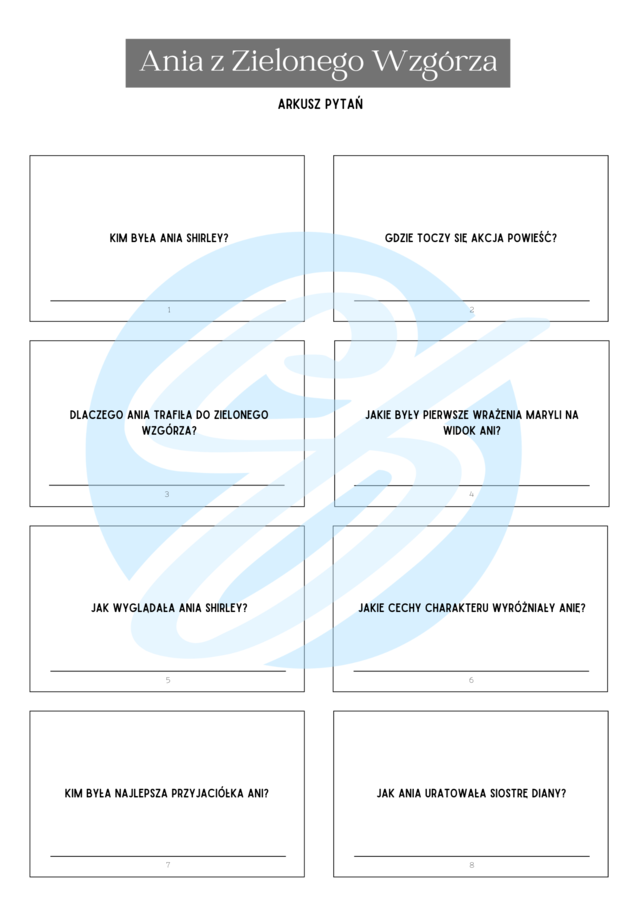 Ania z Zielonego Wzgórza – Pytania i Odpowiedzi | Interaktywne karty do lektury