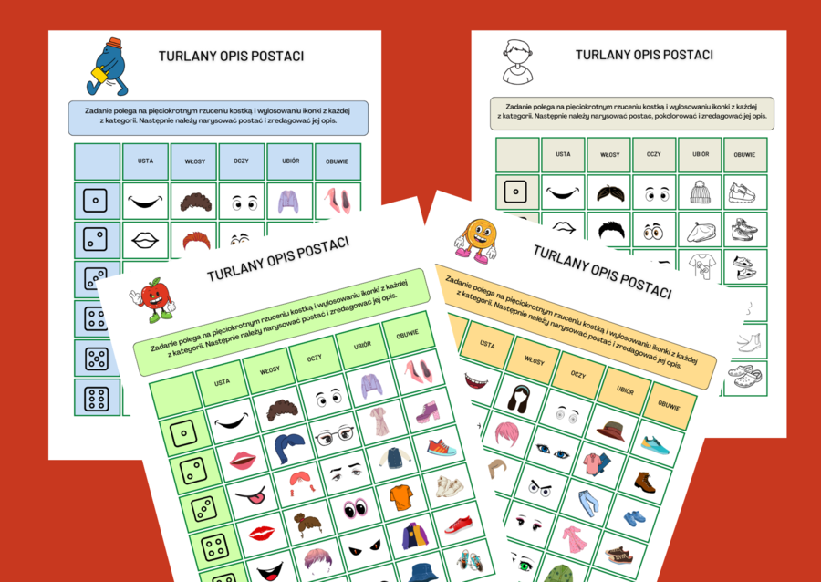 Turlany OPIS POSTACI - kl. 4-8 - ćwiczenia redakcyjne - ikonki
