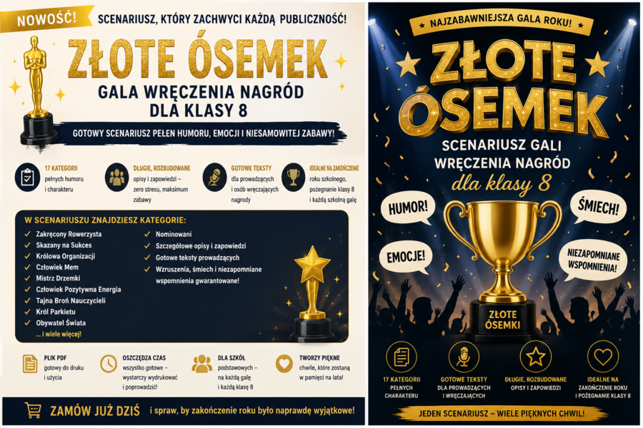Złote Ósemki. Scenariusz gali rozdania nagród dla klas ósmych.