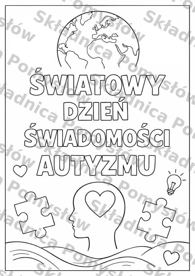Pakiet: ŚWIATOWY DZIEŃ ŚWIADOMOŚCI AUTYZMU - scenariusz zajęć (klasy 4-8) +  kolorowanka XXL (8xA4) + miniatura A4; plakat; dekoracja; gazetka; karta pracy; godzina wychowawcza