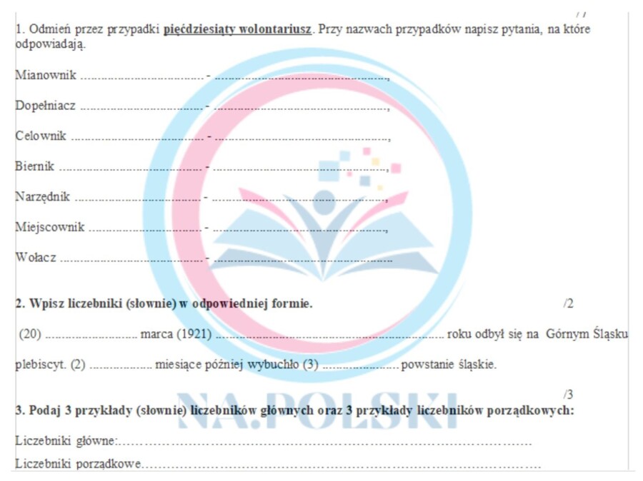 Liczebnik - kartkówka