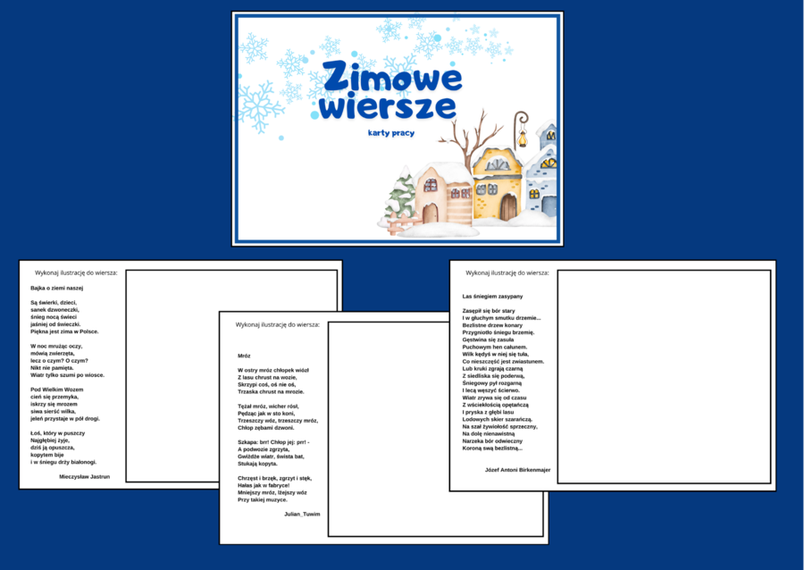 ZIMOWE WIERSZE – zima – karty pracy – karta pracy – biblioteka – świetlica