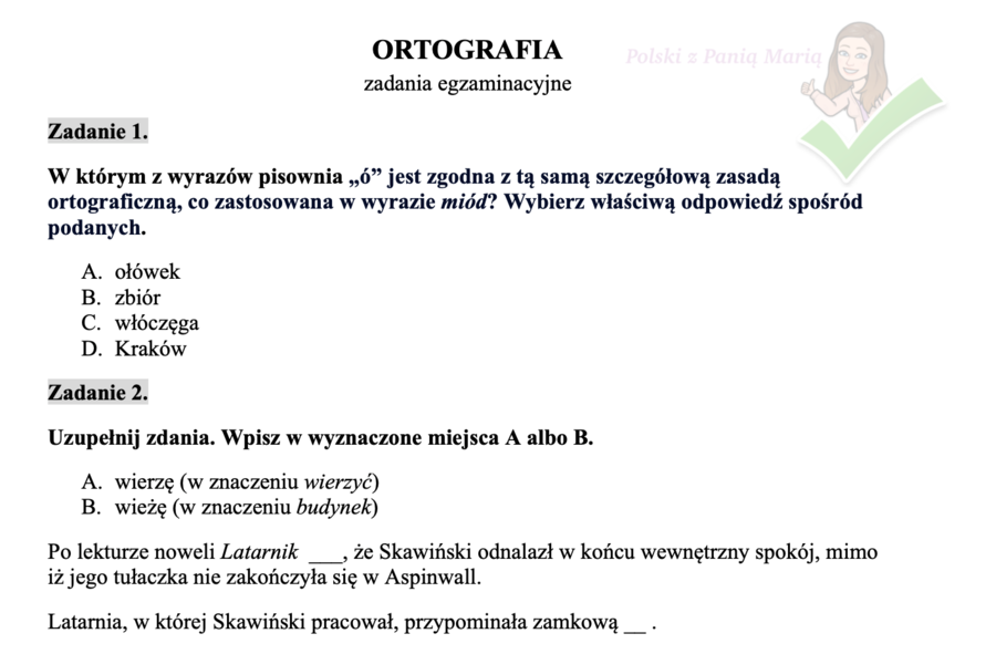 Ortografia - zadania egzaminacyjne