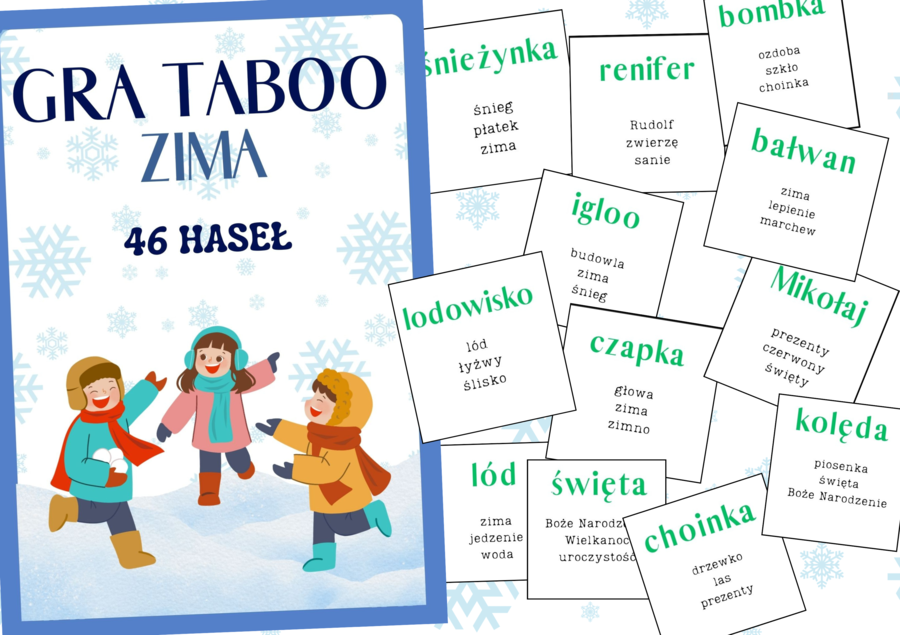 TABOO ZIMA - Gra edukacyjna | Świąteczne słowa | 46 haseł dla klas 4-8, świetna zabawa