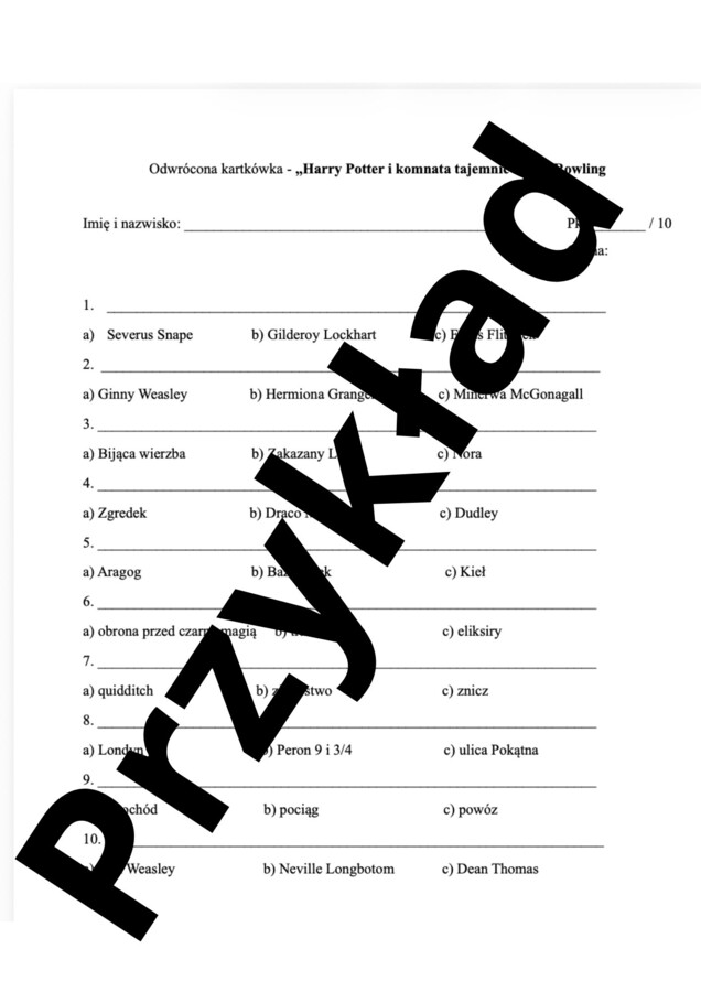 "Harry Potter i komnata tajemnic" - odwrócona kartkówka