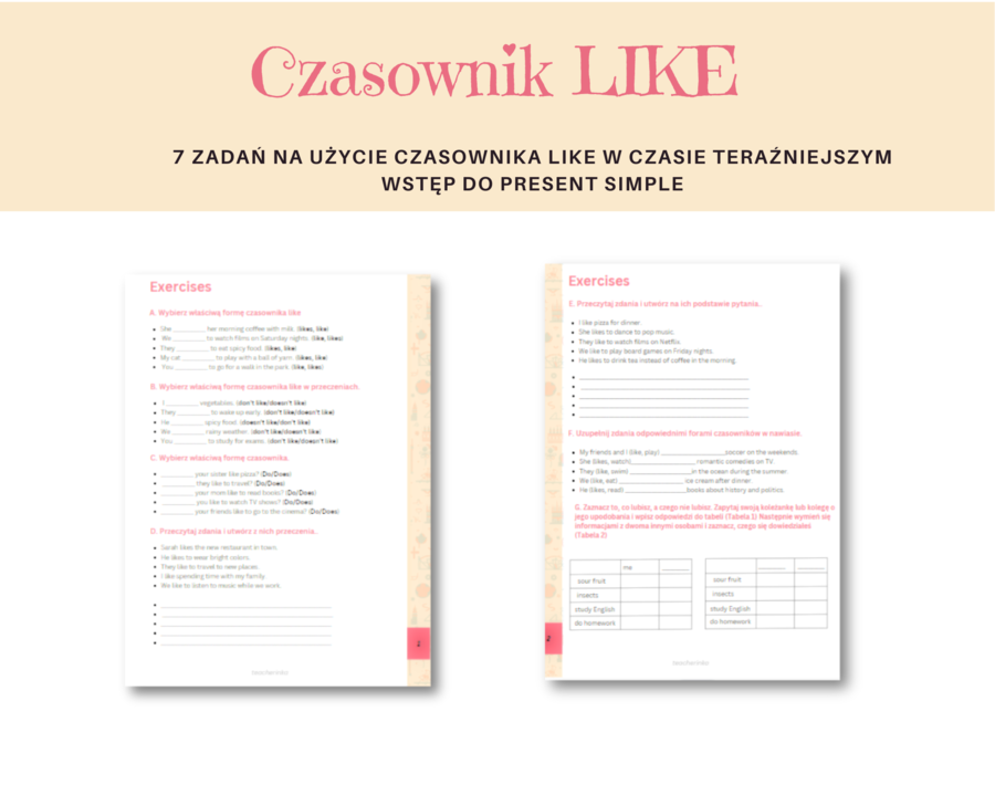 Czasownik Like , odmiana, zdania twierdzące, pytania, przeczenia - wprowadzenie do czasu Present Simple