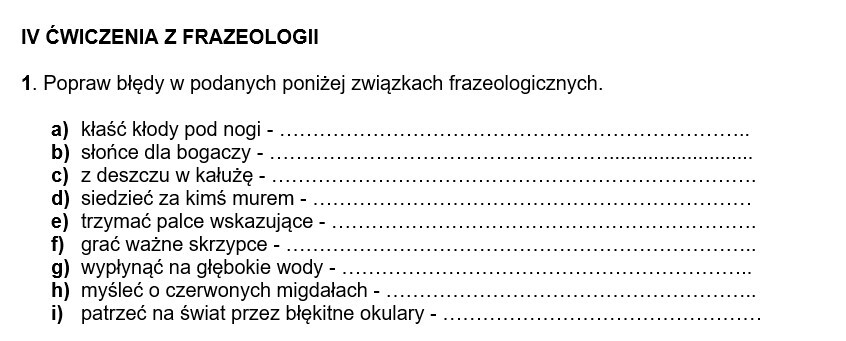 Ćwiczenia gramatyczne (składnia, słowotwórstwo, fleksja, frazeologia, leksyka) - na zastępstwo