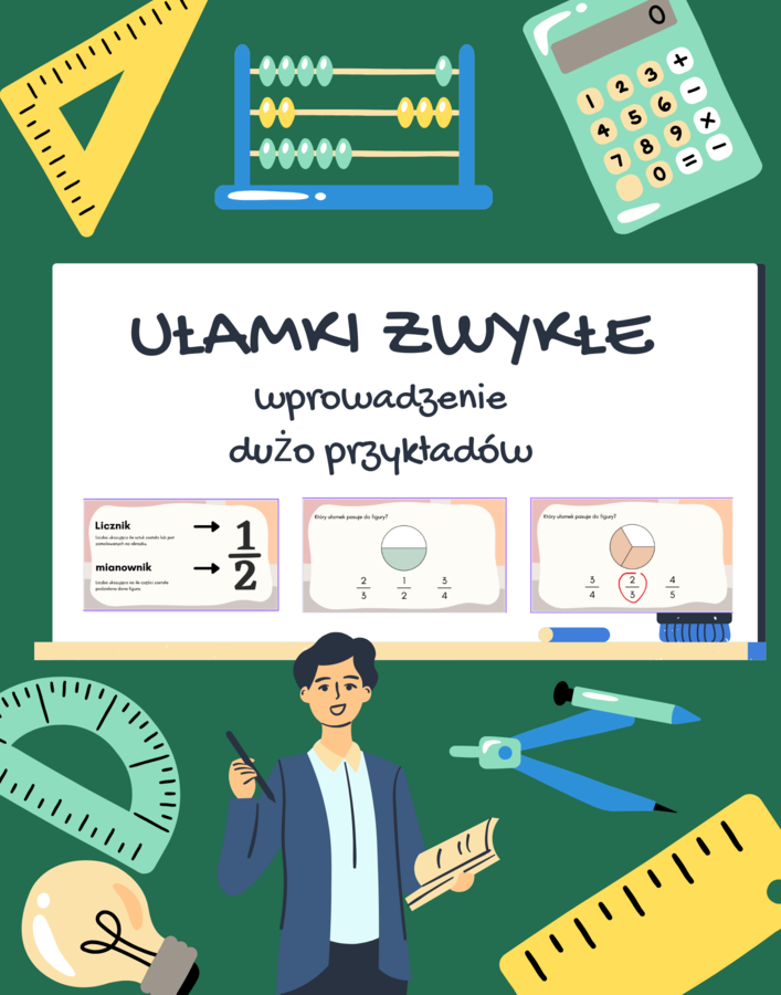 📘 Ułamki zwykłe – prezentacja do wprowadzenia tematu ( dużo przykładów)