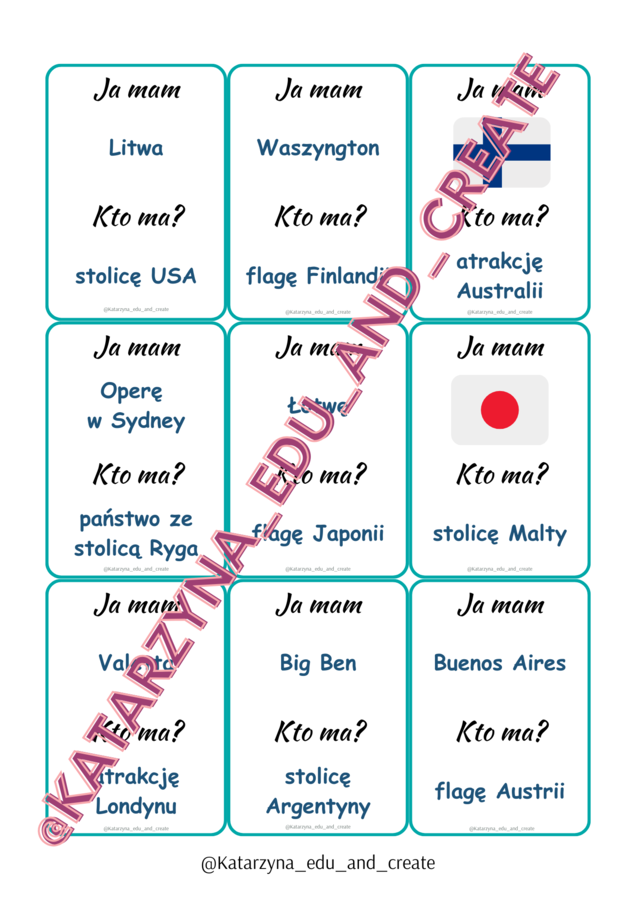 Ja mam ... Kto ma? część 1 - państwa, stolice, flagi, atrakcje