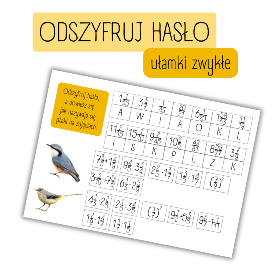 ODSZYFRUJ HASŁO - działania na ułamkach zwykłych