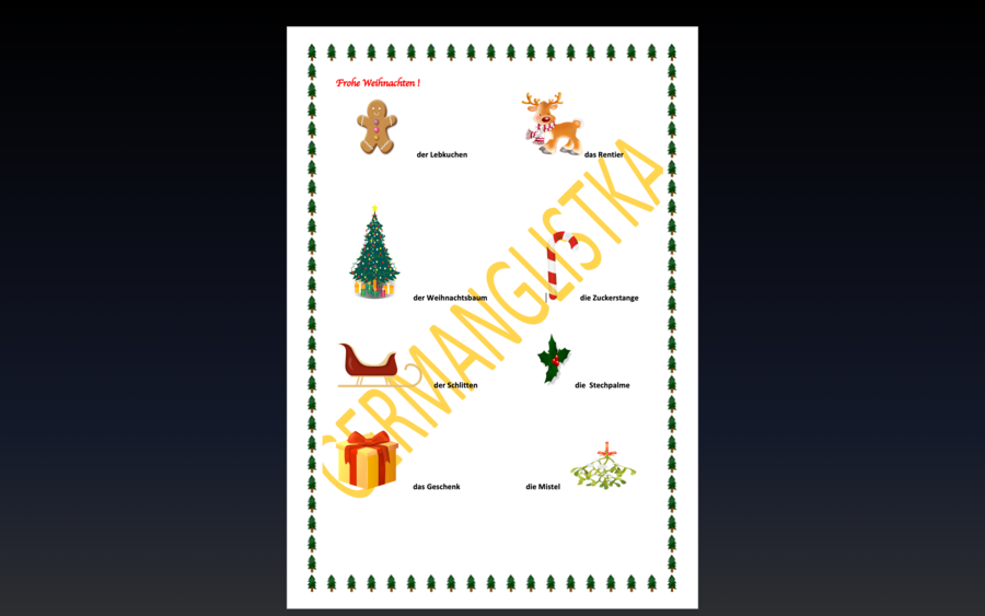 Weihnachten - Boże Narodzenie- J. NIEMIECKI- ćwiczenia z bogatym słowniczkiem obrazkowym - ponad 20 wprowadzonych słówek