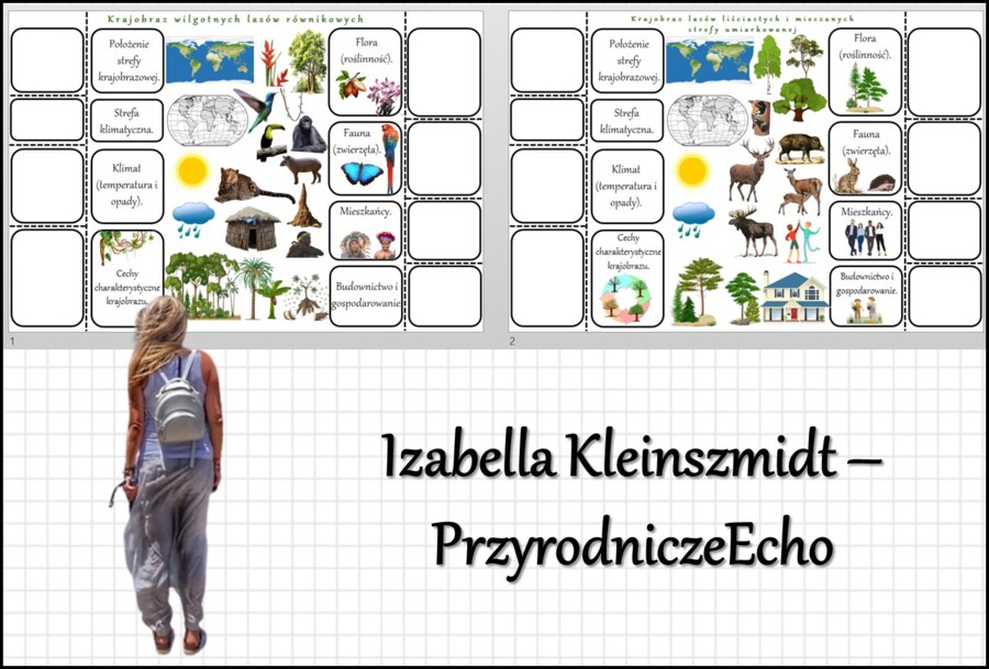 Notatki okienkowe „W wilgotnym lesie równikowym i lesie strefy umiarkowanej” w pdf. Geografia 5 dział „Krajobrazy świata”.
