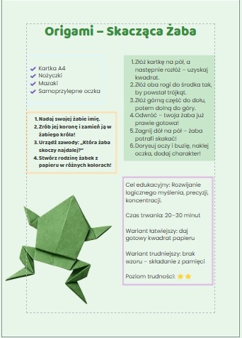 Karty z propozycjami zabaw manualnych