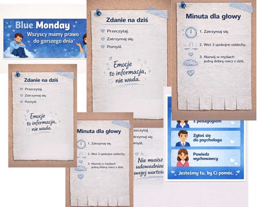 plakaty dekoracje gazetka blue monday