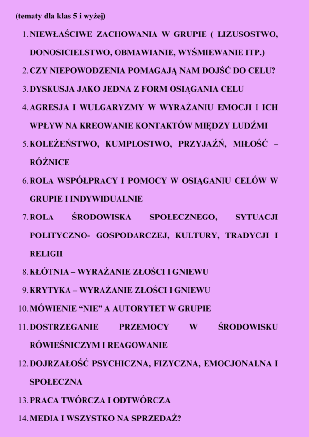 INNOWACJA SPOŁECZNO- EMOCJONALNA DLA KLAS 4-8 i wyżej OPIS/DOKUMENTACJA dla pedagoga, psychologa, wychowawcy