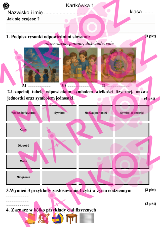 Kartkówka Fizyka - Dział 1 - Czym zajmuje się fizyka, Układ SI