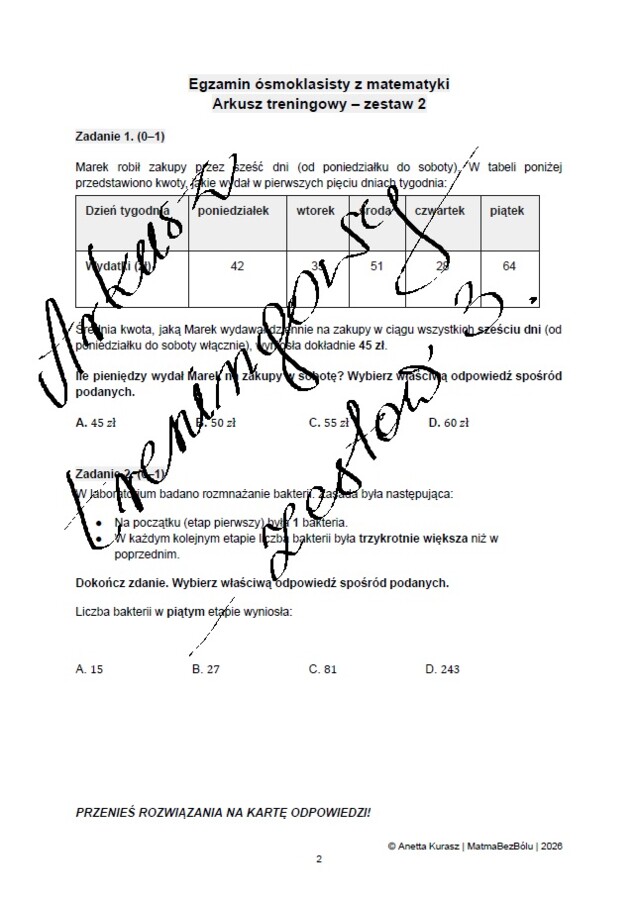 Egzamin ósmoklasisty z matematyki - Arkusz treningowy - Zestaw 3