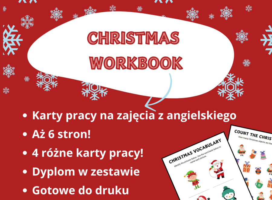 Karty pracy – Świąteczna Zabawa z Językiem Angielskim – 6 stron! 🎄🎁✨