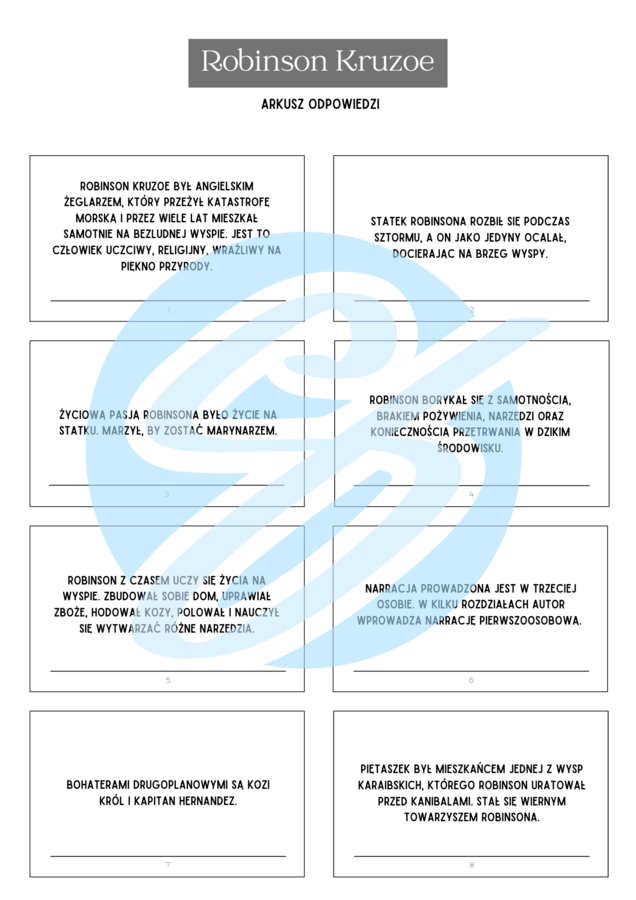 Robinson Crusoe – Daniel Defoe | Karty do lektury