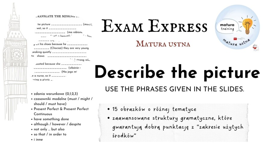 matura ustna, opis obrazka, B2+, bogactwo środków językowych