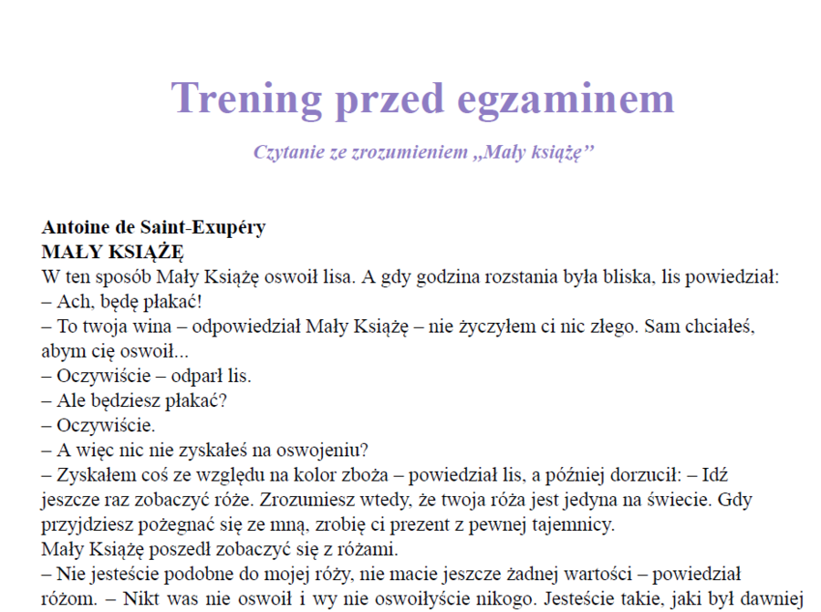 Trening przed egzaminem - ,,Mały książę''