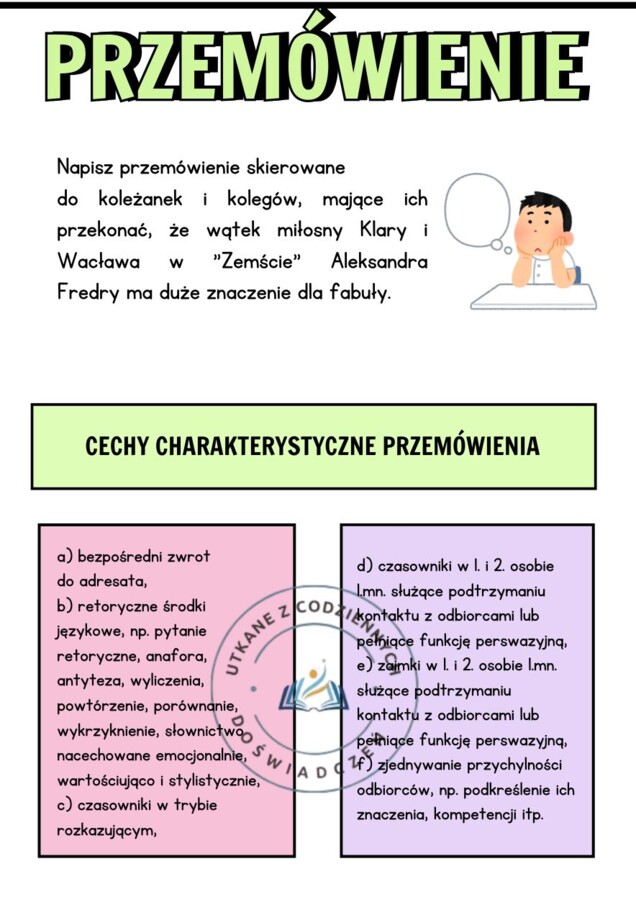 Przemówienie -karty pracy do analizy i redagowania tekstów