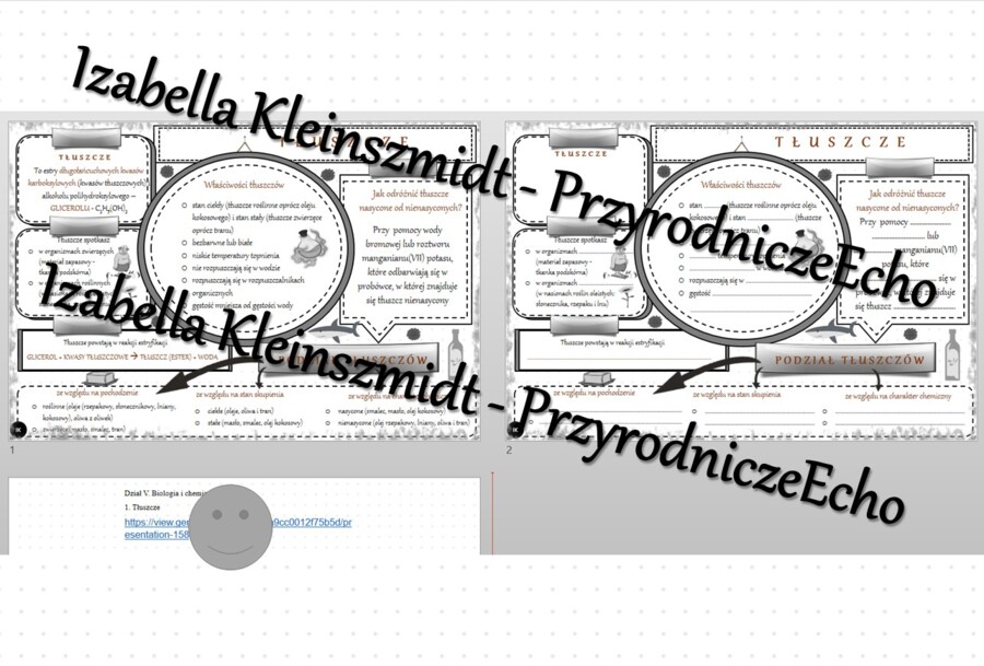 Minizestaw na temat „Tłuszcze” – sketchnotka + karta pracy w power point + gratisowy link do prezentacji multimedialnej niekomercyjnej wykonanej w genial.ly do indywidualnego pobrania i użycia do celów niekomercyjnych. Chemia 8, „Biologia i chemia”