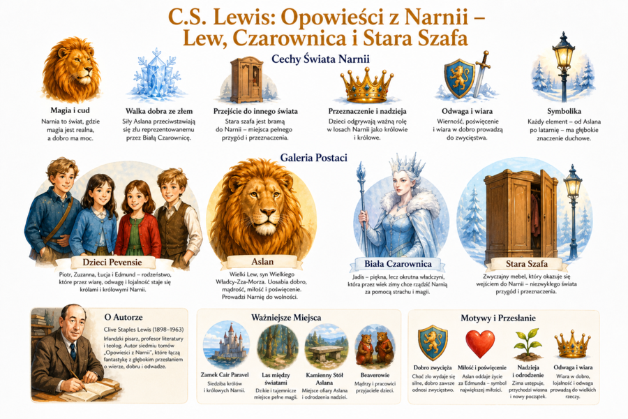 📚OPOWIEŚCI Z NARNII. Lew, Czarownica i stara szafa - karty pracy z odpowiedziami + infografika