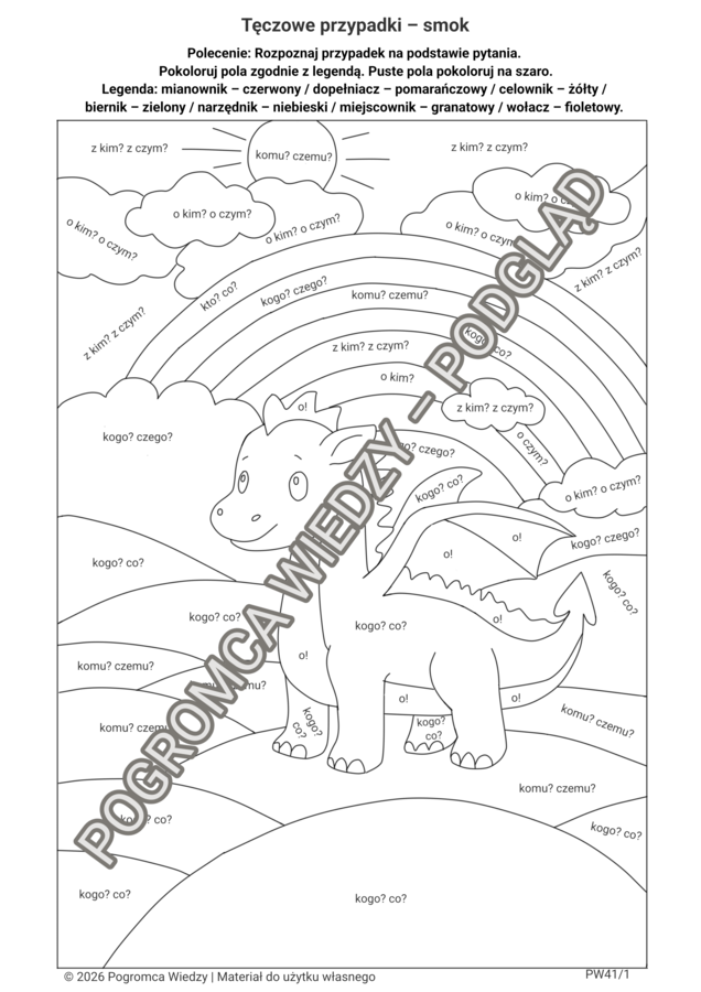 Przypadki rzeczownika - zestaw kart pracy (klasa 4)