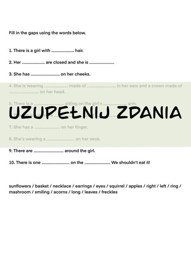 Jesienna kolorowanka + tekst z lukami do uzupełnienia