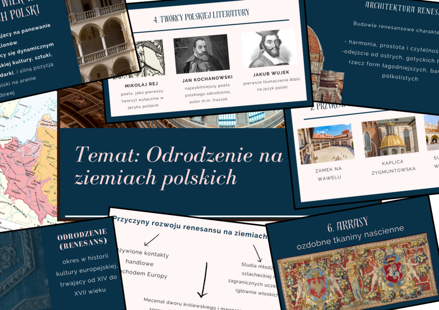 Prezentacja multimedialna: Odrodzenie na ziemiach polskich| Materiał edukacyjny | 16 slajdów