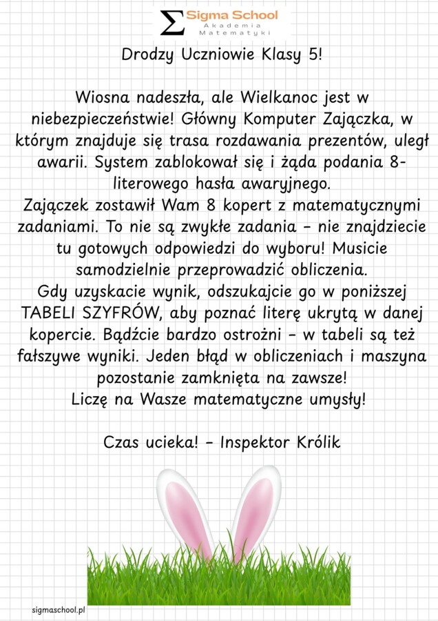 Wielkanocny Escape Room Matematyczny - Klasa 5 (Uratuj Święta z Zajączkiem!)