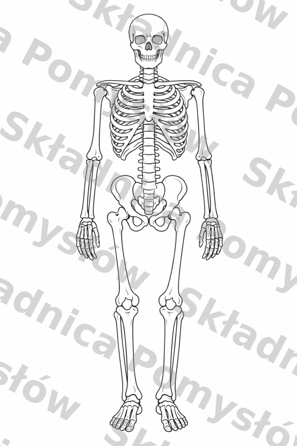SZKIELET CZŁOWIEKA – pakiet: kolorowanka XXL + miniatura A4; plakat, układanka, karta pracy; układ szkieletowy; układ kostny