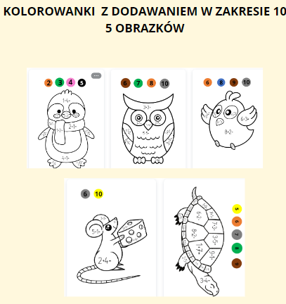 Kolorowanki z dodawaniem w zakresie 10
