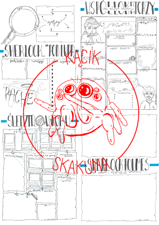 "Sherlock Holmes. Studium w szkarłacie" - karty pracy, rysnotki - pakiet (4), notatki rysunkowe