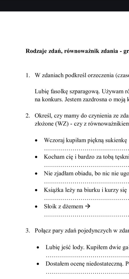 Kartkówka - zdanie pojedyncze, złożone i równoważnik zdania
