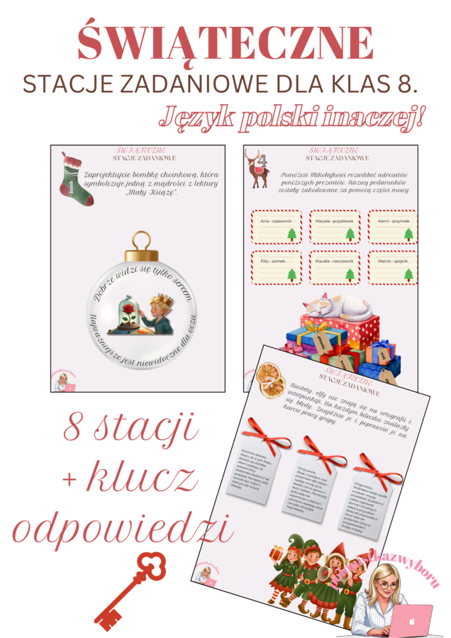Świąteczne stacje zadaniowe dla klas ósmych, język polski inaczej!
