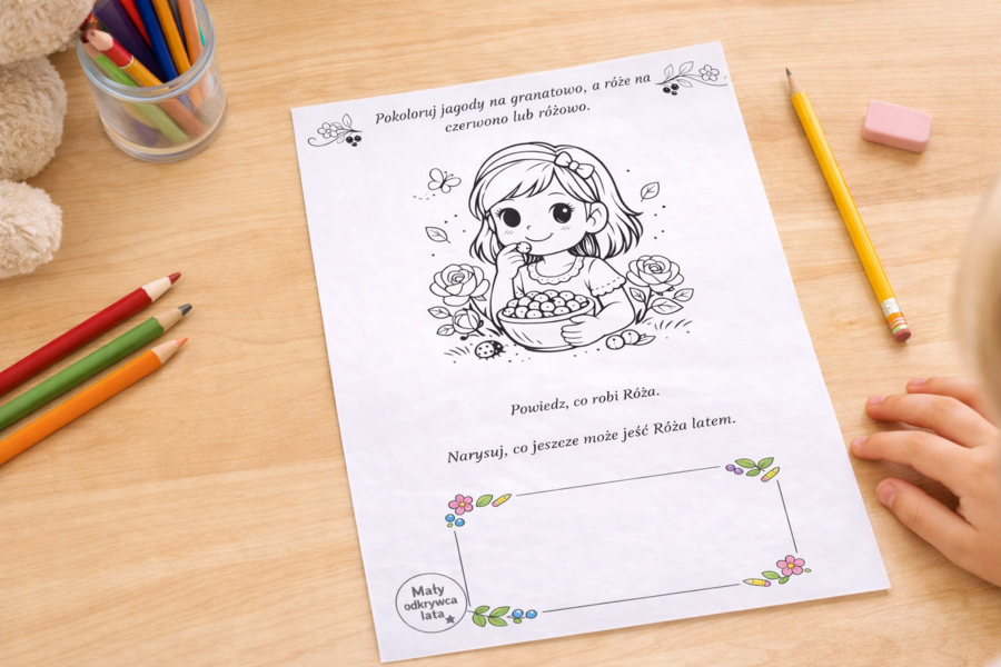 Róża je jagody – czytanie i kolorowanie [Karta pracy]