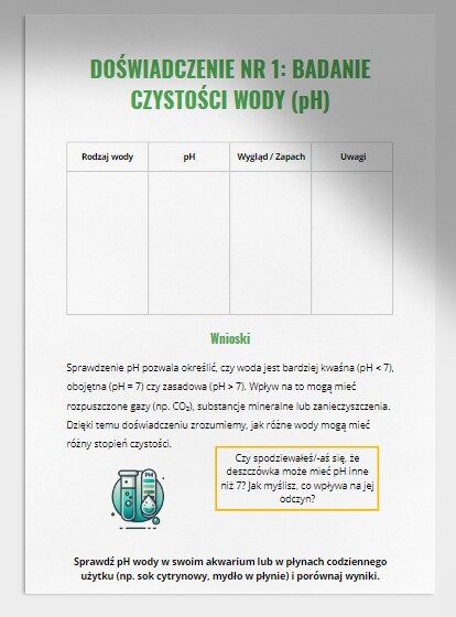 Zielone laboratorium. Doświadczenia związane z przyrodą. Badanie czystości wody. Hodowla roślin