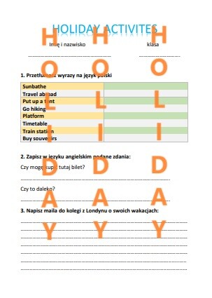 H O L I D A Y - SPRAWDZIAN Z JĘZYKA ANGIELSKIEGO