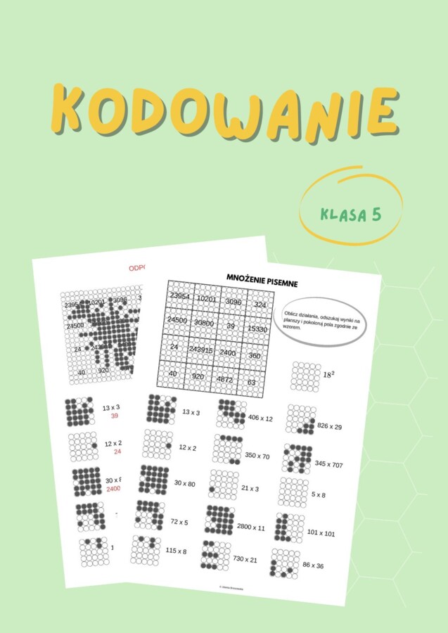 Pisemne mnożenie, klasa 5, kodowanie