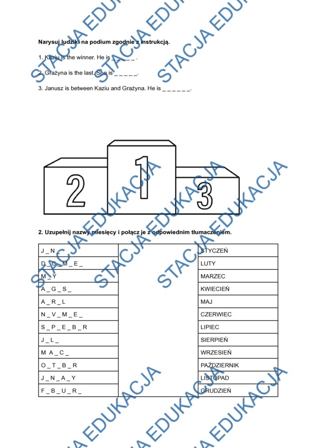 Liczebniki porządkowe, miesiące