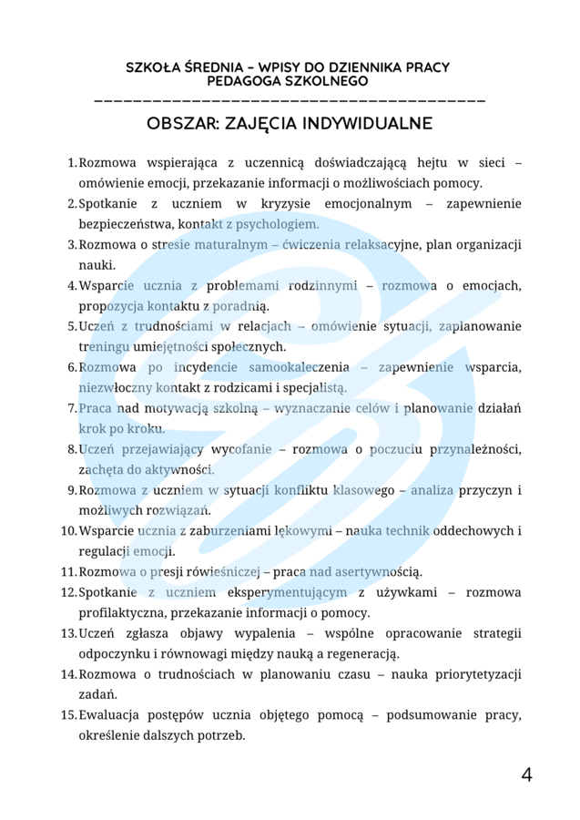 Pedagog szkolny – przykładowe wpisy do dziennika szkoła średnia