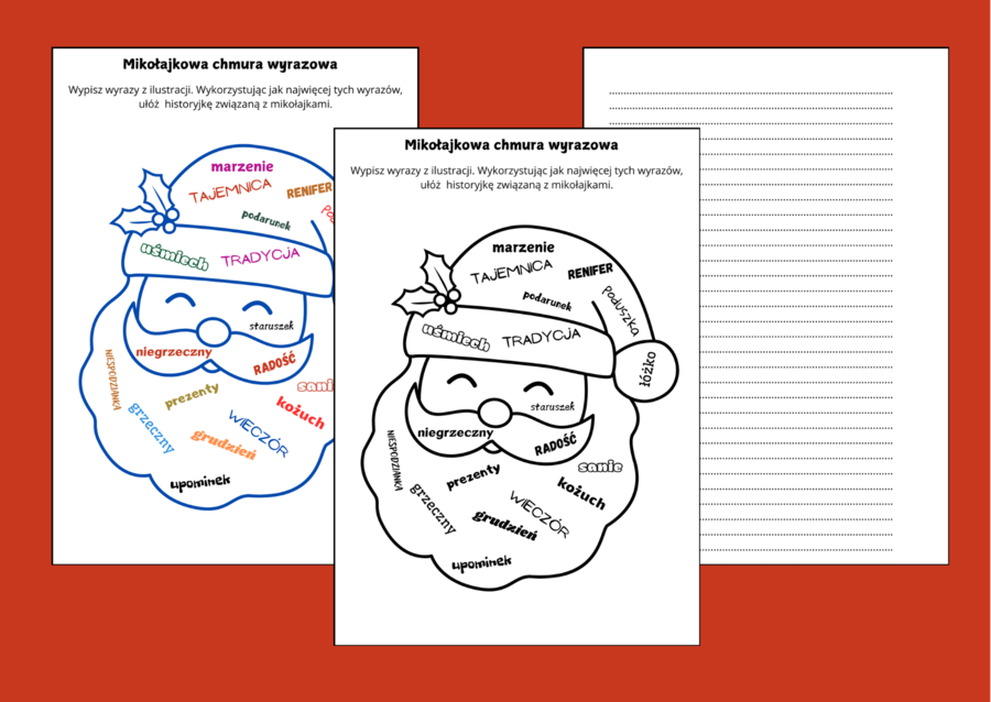 MIKOŁAJKOWA ortograficzna CHMURA wyrazowa - zima - ortografia - ćwiczenia - opowiadanie - mikołajki - Boże Narodzenie
