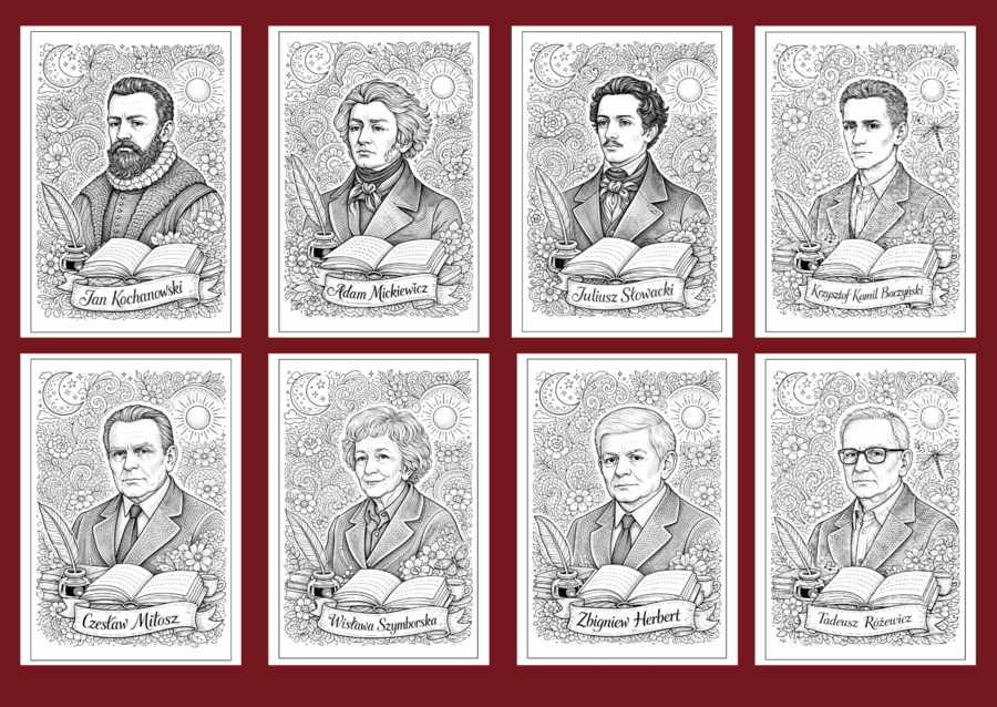 DZIEŃ POEZJI - kolorowanki - 17 szt.