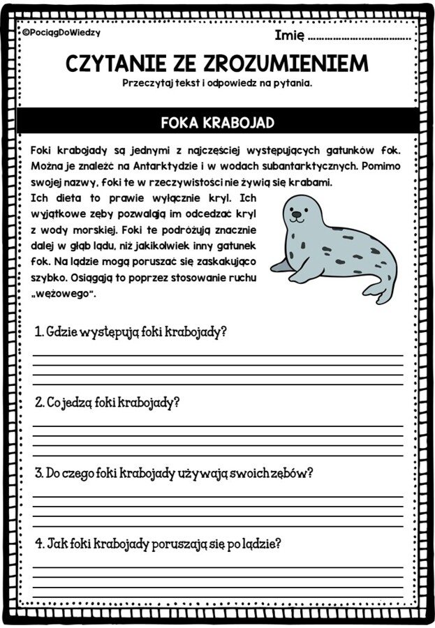 Czytanie ze zrozumieniem - Zwierzęta Arktyki