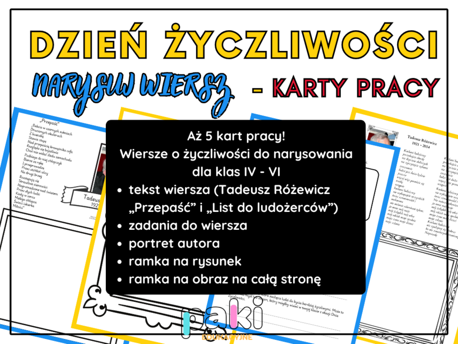 21 listopada Światowy Dzień Życzliwości i Pozdrowień / Tydzień Życzliwości - karty pracy - Narysuj wiersz - konkurs - Różewicz "Przepaść", "List do ludożerców"